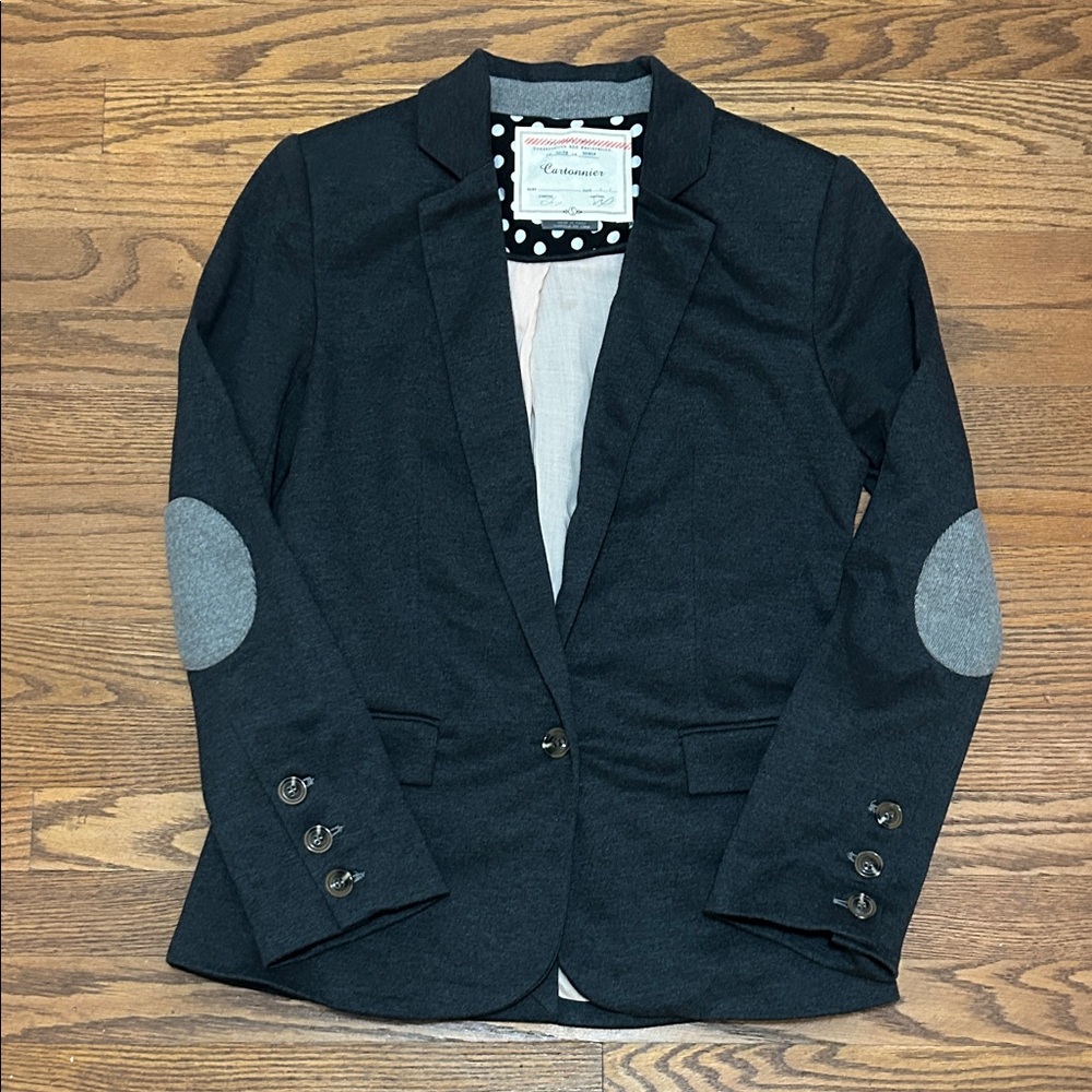Cartonnier Black Blazer with Gray Elbow Patches